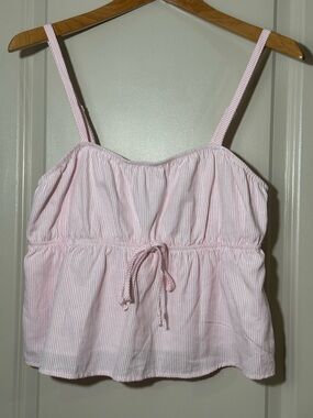 Pacsun “Your Favorite” Pink Striped Babydoll Tank Adjustable Straps Size Medium